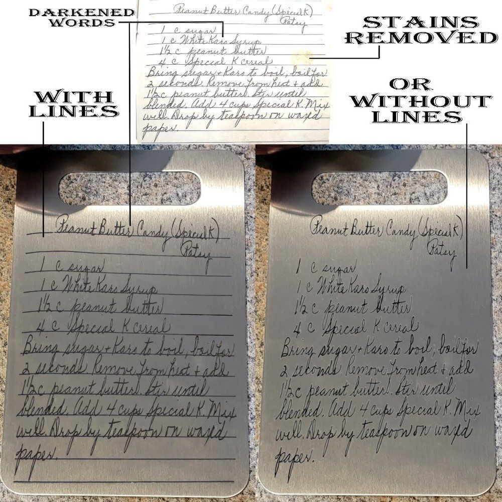 Engraved Handwriting Recipe Stainless Steel Cutting Board - Personalized Cutting